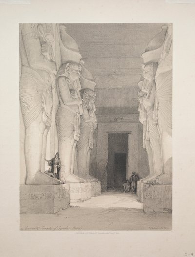 Egipto y Nubia: Volumen I - No. 9, Templo Excavado de Gyrshe, Nubia, 1838 de Louis Haghe