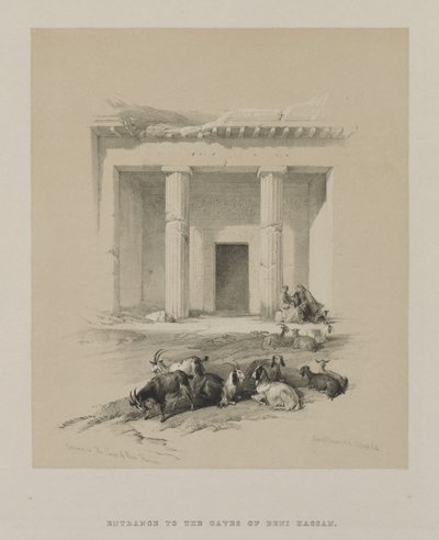 Egipto y Nubia, Volumen I: Entrada a las Cuevas de Beni-Hasan de Louis Haghe