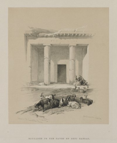 Egipto y Nubia, Volumen I: Entrada a las Cuevas de Beni-Hasan, 1847 de Louis Haghe