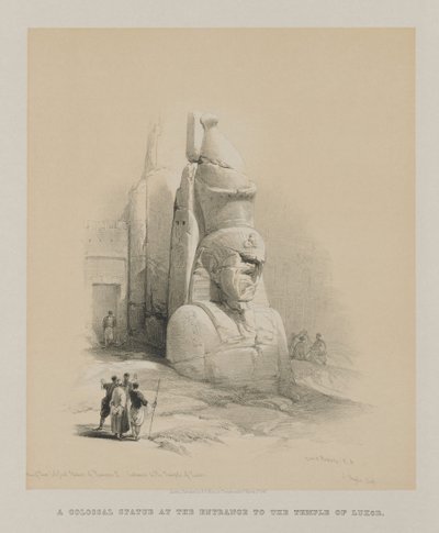 Egipto y Nubia, volumen I: una de las dos estatuas colosales de Ramsés II. Entrada al Templo de Luxor de Louis Haghe