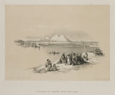 Egipto y Nubia, Volumen I: Pirámides de Giza, desde el Nilo, 1846 de Louis Haghe