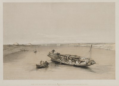 Egipto y Nubia, Volumen I: Vista en el Nilo mirando hacia las pirámides de Dashour y Saccara, 184 de Louis Haghe