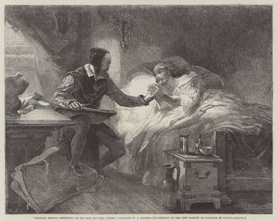 Miguel Ángel atendiendo a su sirviente enfermo, Urbino de Louis Haghe