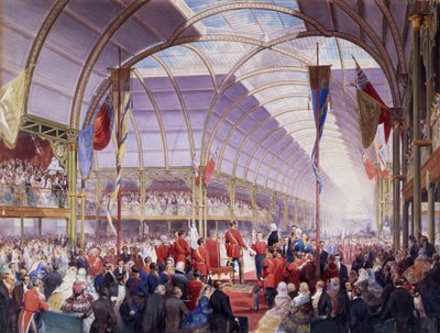 Sir Thomas Fairbairn entregando el discurso al Príncipe Consorte en la Exposición de Tesoros de Arte, Manchester, mayo de 1857 (lápiz, acuarela y gouache sobre papel) de Louis Haghe