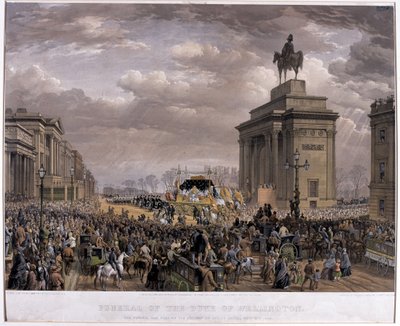 El coche fúnebre del Duque de Wellington (1769-1852) pasando por el Arco en Apsley House el 18 de noviembre de 1852, 1853 de Louis Haghe