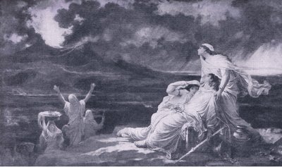 Herculano: La erupción del Vesubio, ilustración de La Biblioteca Mundial de los Mejores Libros, c.1940 de Louis Hector Leroux