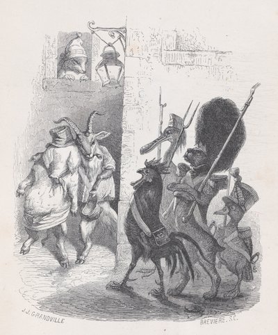Más de una vez, al salir del baile de máscaras el Sr. de *** fue arrestado por la patrulla..., ca. 1837-47 de Louis Henri Brévière