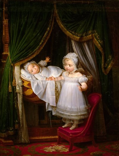 Henri de Artois, Conde de Chambord, duque de Burdeos en su cuna con su hermana Louise Marie Thérèse de Louise Marie Jeanne Hersent