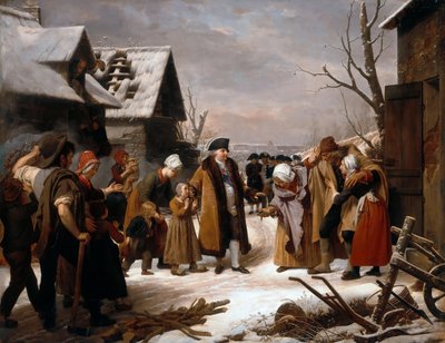 Luis XVI distribuyendo limosnas a los pobres de Versalles durante el invierno de 1788 de Louise Marie Jeanne Hersent