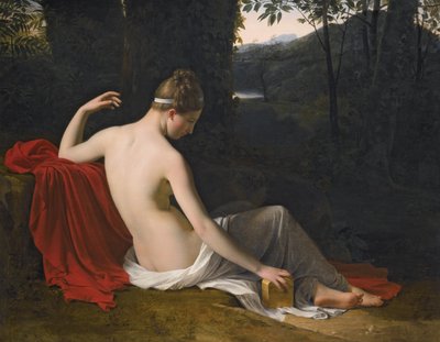 Pandora reclinada en un paisaje boscoso de Louise Marie Jeanne Hersent