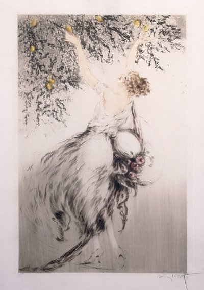 Chica recogiendo limones de Louis Icart
