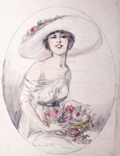Chica con ramo de flores de Louis Icart