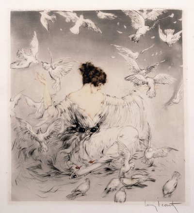 Chica con palomas de Louis Icart