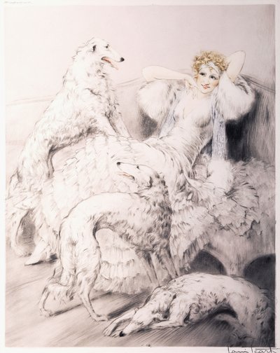 Gril con el asistente Borzoi de Louis Icart