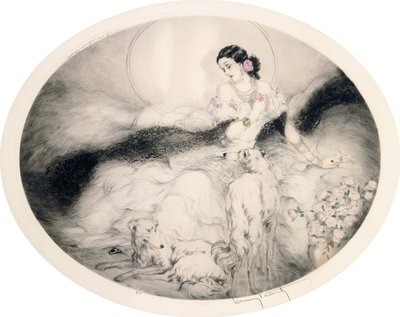 Dama con camelias, c.1917 (aguafuerte y punta seca) de Louis Icart