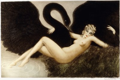 Leda y el cisne, c.1934 (aguafuerte y punta seca, impreso en colores) de Louis Icart