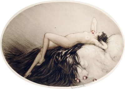 Desnudo recostado con manzanas de Louis Icart