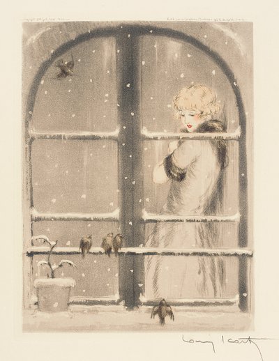 Las cuatro estaciones: Invierno, c.1928 (punta seca coloreada a mano y aguatinta) (véase también 745548-50) de Louis Icart