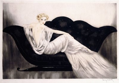 El sofá, c.1937 (aguafuerte y punta seca, montado y enmarcado) de Louis Icart