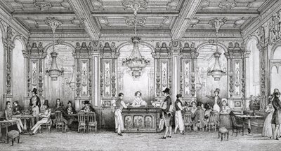 Café de la Banque de France construido por el arquitecto Dusillon y ubicado en Place de Victoire - Grabado de Schaal - 1839 de Louis Jacques Nicolas Schaal