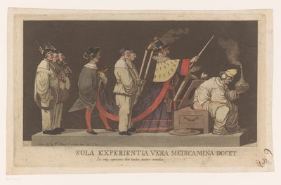 Desfile con un charlatán Sola Experientia vera medicamina docet / Esta es la única experiencia que enseña remedios adecuados (título sobre el objeto) de Louis Jean Desprez (attributed to)