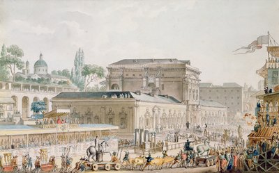 Antigüedades encontradas en Herculano siendo transportadas al Museo de Nápoles, c.1782 de Louis Jean Desprez