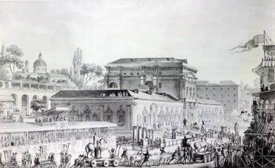 Antigüedades encontradas en Herculano siendo transportadas al Museo de Nápoles, c.1782 de Louis Jean Desprez