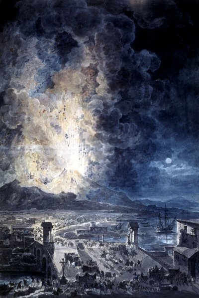 Erupción del Vesuvio en Nápoles, acuarela de Louis Jean Desprez
