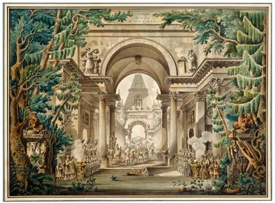 Procesión en un templo. Diseño de escenario para una obra de teatro, siglo XVIII o principios del XIX de Louis Jean Desprez