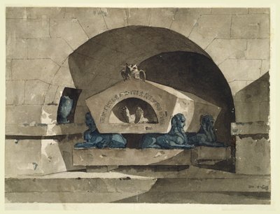 Sepulcro en estilo egipcio con esfinges y un búho de Louis Jean Desprez