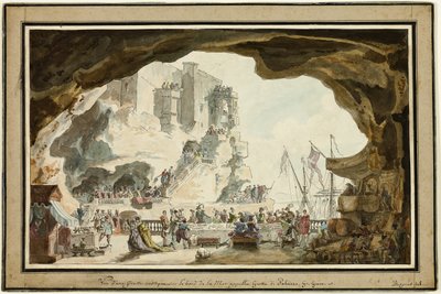 Vista de la Grotta di Palazzo con banquete de Louis Jean Desprez