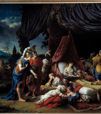 Muerte de la esposa de Darío. Esta obra, inspirada en la historia antigua de Rollin y la serie de Triunfos de Alejandro de Le Brun, representa al emperador griego reunido ante el cuerpo de la esposa de Darío. Esta pintura pintada en Roma lleva la mención L de Louis Jean François Lagrenée