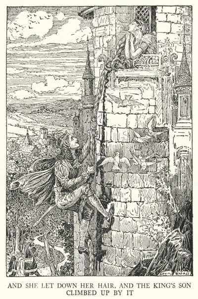 Y ella soltó su cabello, y el hijo del rey subió por él de Louis John Rhead
