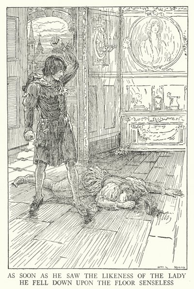 Tan pronto como vio la semejanza de la dama, cayó al suelo sin sentido de Louis John Rhead