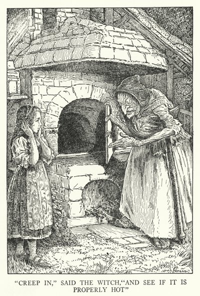 "Métete," dijo la bruja, "Y ve si está lo suficientemente caliente" de Louis John Rhead