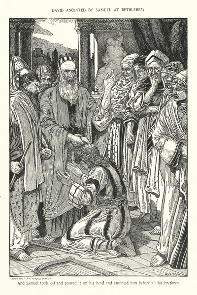 David ungido por Samuel en Belén (litografía) de Louis John Rhead