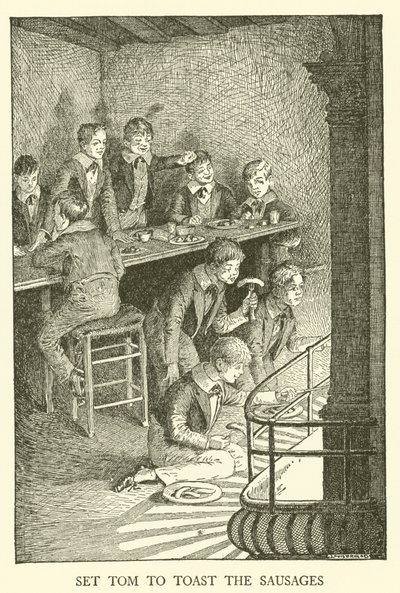 Ilustración para los Días de Escuela de Tom Brown de Louis John Rhead