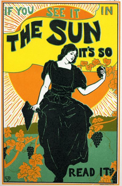 Literatura. The Sun, periódico. Cartel de Louis Rhead, EE.UU., c.1890 de Louis John Rhead