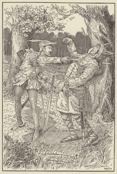 Robin atravesó el cuerpo de Sir Guy con su espada de Louis John Rhead
