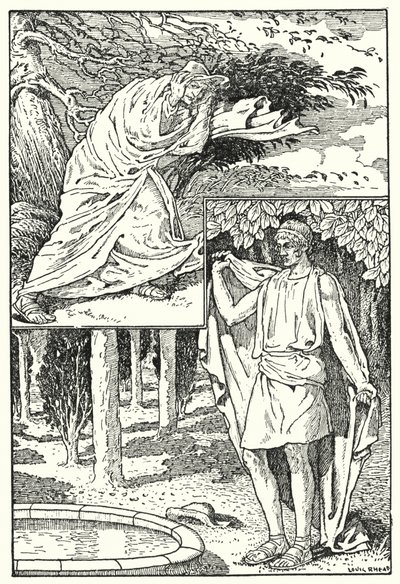 El viento del Norte y el Sol (litografía) de Louis John Rhead