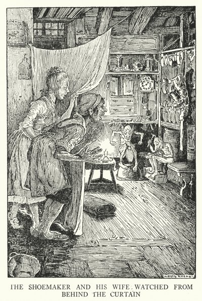 El zapatero y su esposa miraban desde detrás de la cortina de Louis John Rhead