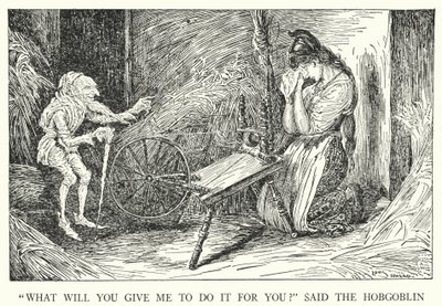 "¿Qué me darás para que lo haga por ti?" dijo el Duende (litografía) de Louis John Rhead