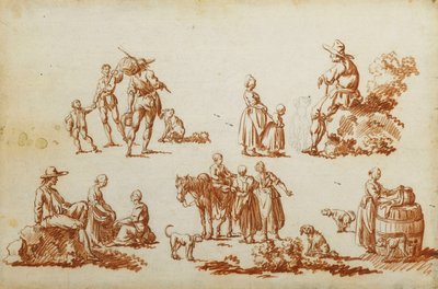 Estudios de Figuras y Animales de Francois Louis Joseph Watteau