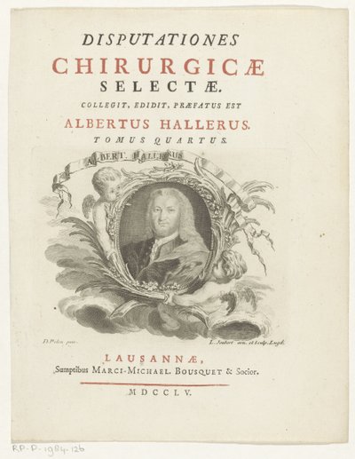 Portret de Albrecht von Haller Albert Haller (título sobre objeto) Titelpagina voor: Albrecht von Haller, Discursos quirúrgicos seleccionados, 1755 de Louis Joubert