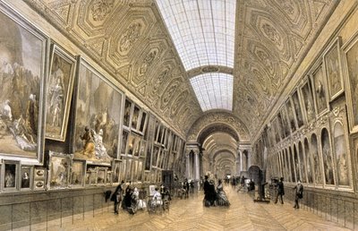 La Gran Galería, Museo del Louvre, hacia 1850 (dibujo) de Louis Jules (after) Arnout