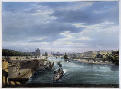 Puente del Carrousel y barco de vapor en Paris en 1837 de Arnout de Louis Jules Arnout