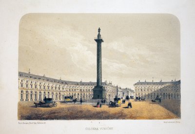 Columna Vendome, París. Litografía acuarela, ilustración de Arnout, en “Álbum, recuerdos de París”, editor Daziaro, París de Louis Jules Arnout