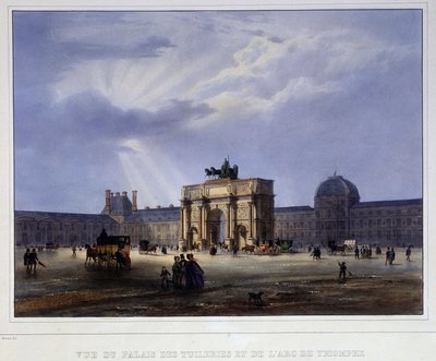 Vista del Palais des Tuileries y el carrusel - en "Paris en 1837" por Arnout de Louis Jules Arnout