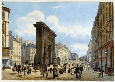 La puerta de St Denis - en “Promenade dans Paris et ses environs”, diseñado por Jacottet y Benoist, c. 1840 de Louis Julien Jacottet