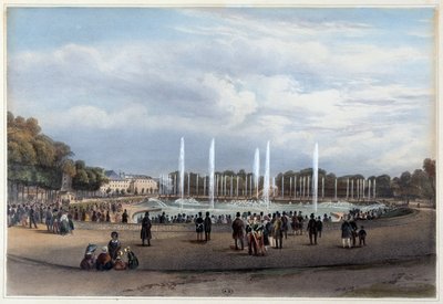 Parc de Versailles: La Fuente del Dragón - en “Promenade dans Paris et ses environs”, diseñado por Jacottet y Benoist, c. 1840 de Louis Julien Jacottet